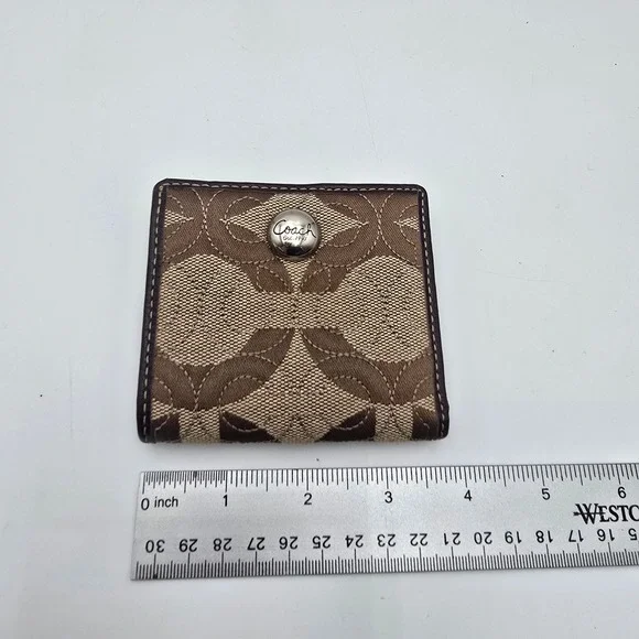 Coach‎ Monogram Canvas Snap Wallet Brown Signature Logo Coin Pouch - Picture 4 of 5